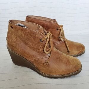 Sperry Womens Stella Prow Ankle Boots Booties StS 96942 Brown Leather Wedge Sz 8